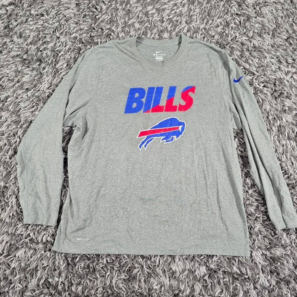 Nike Buffalo Bills NFL Dri-FIT Long Sleeve Shirt Mens 2XL Gray 789593-063